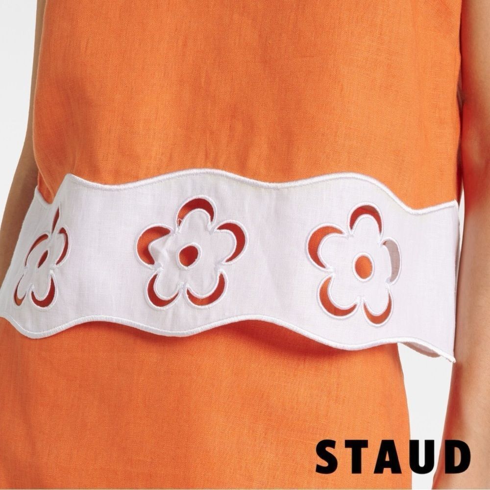 STAUD **NWT** Mika Linen Top in Apricot (Orange) & White - Picture 15 of 16